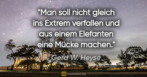 Gerd W. Heyse Zitat: "Man soll nicht gleich ins Extrem verfallen und aus einem..."