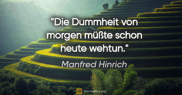 Manfred Hinrich Zitat: "Die Dummheit von morgen müßte schon heute wehtun."