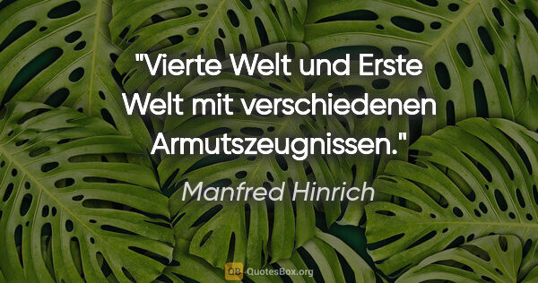 Manfred Hinrich Zitat: "Vierte Welt und Erste Welt mit verschiedenen Armutszeugnissen."