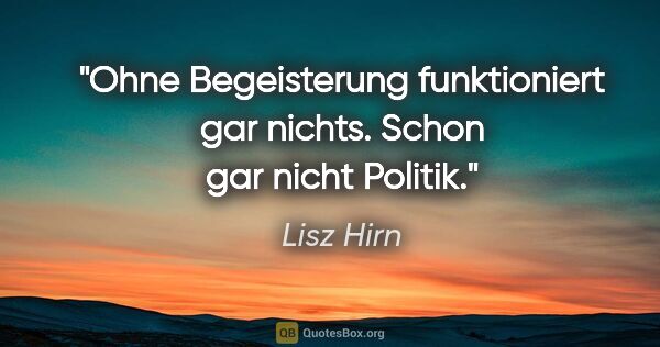 Lisz Hirn Zitat: "Ohne Begeisterung funktioniert gar nichts.
Schon gar nicht..."