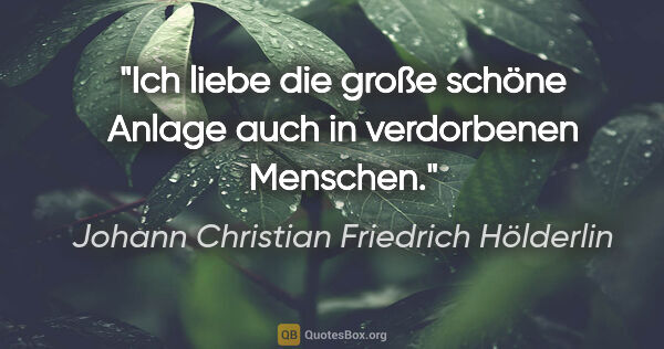 Johann Christian Friedrich Hölderlin Zitat: "Ich liebe die große schöne Anlage auch in verdorbenen Menschen."