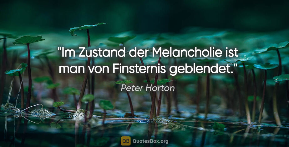 Peter Horton Zitat: "Im Zustand der Melancholie ist man von Finsternis geblendet."