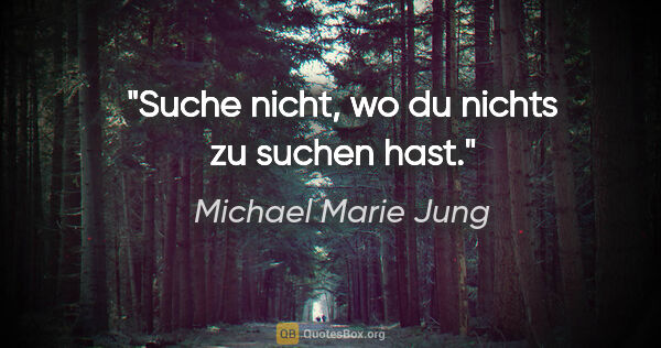 Michael Marie Jung Zitat: "Suche nicht, wo du nichts zu suchen hast."