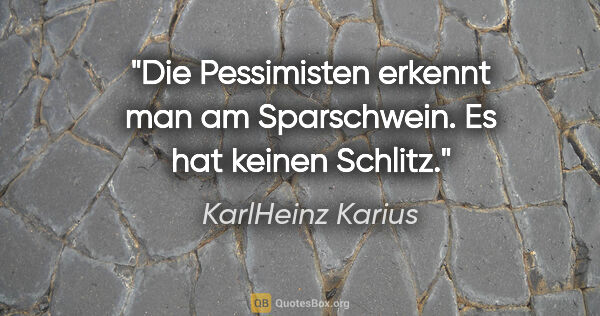 KarlHeinz Karius Zitat: "Die Pessimisten erkennt man am Sparschwein. Es hat keinen..."