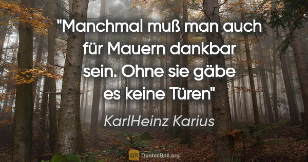 KarlHeinz Karius Zitat: "Manchmal muß man auch für Mauern dankbar sein.
Ohne sie gäbe..."