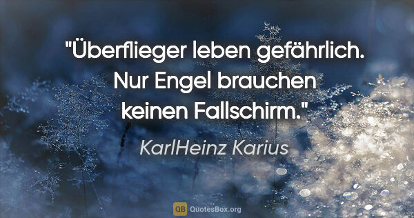 KarlHeinz Karius Zitat: "Überflieger leben gefährlich. Nur Engel brauchen keinen..."