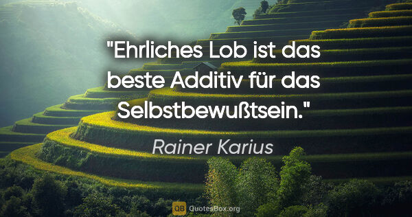 Rainer Karius Zitat: "Ehrliches Lob ist das beste Additiv für das Selbstbewußtsein."