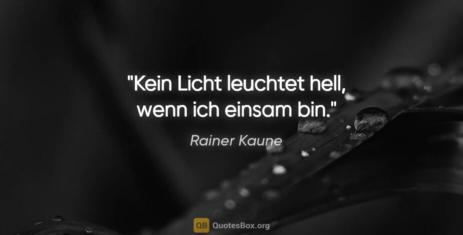 Rainer Kaune Zitat: "Kein Licht leuchtet hell, wenn ich einsam bin."