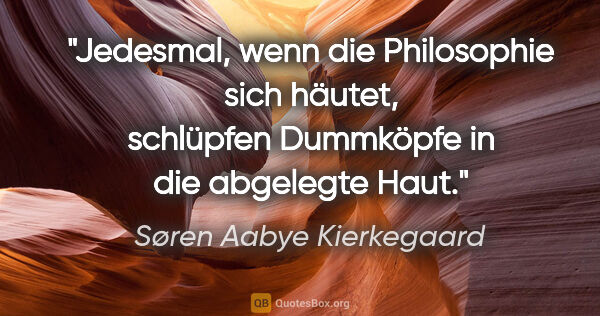 Søren Aabye Kierkegaard Zitat: "Jedesmal, wenn die Philosophie sich häutet, schlüpfen..."