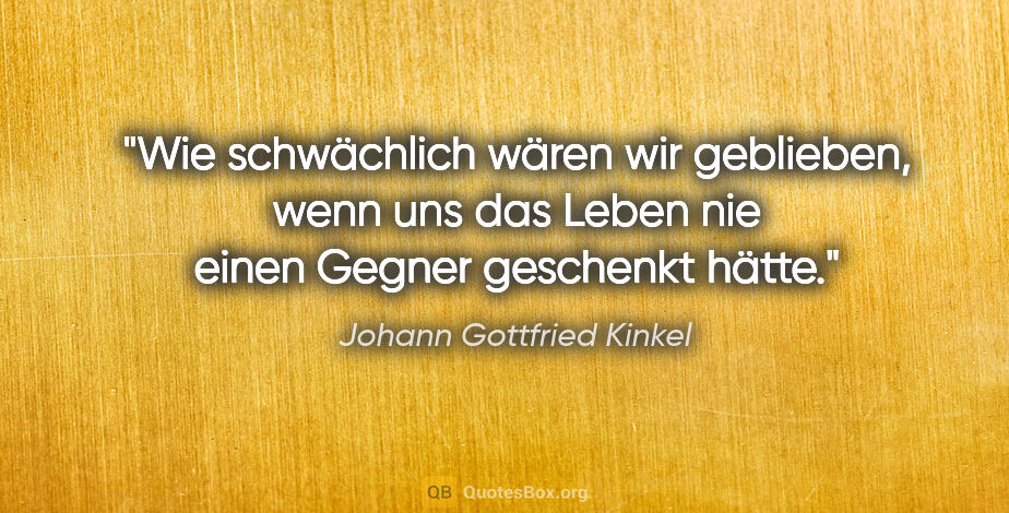 Johann Gottfried Kinkel Zitat: "Wie schwächlich wären wir geblieben, wenn uns das Leben nie..."