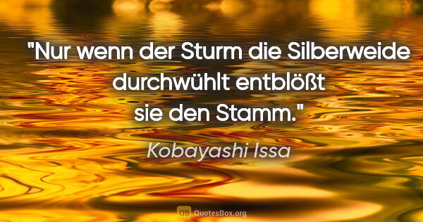 Kobayashi Issa Zitat: "Nur wenn der Sturm
die Silberweide durchwühlt
entblößt sie den..."