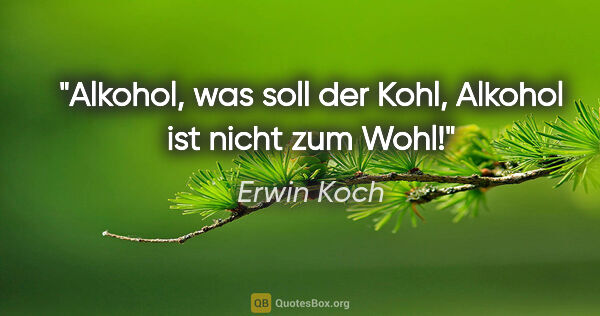 Erwin Koch Zitat: "Alkohol, was soll der Kohl,
Alkohol ist nicht zum Wohl!"