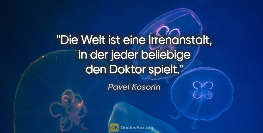 Pavel Kosorin Zitat: "Die Welt ist eine Irrenanstalt, in der jeder beliebige den..."