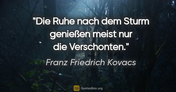 Franz Friedrich Kovacs Zitat: "Die Ruhe nach dem Sturm genießen meist nur die Verschonten."