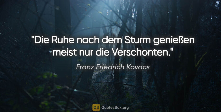 Franz Friedrich Kovacs Zitat: "Die Ruhe nach dem Sturm genießen meist nur die Verschonten."