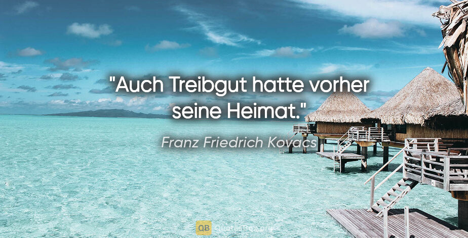 Franz Friedrich Kovacs Zitat: "Auch Treibgut hatte vorher seine Heimat."