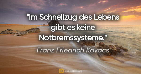 Franz Friedrich Kovacs Zitat: "Im Schnellzug des Lebens gibt es keine Notbremssysteme."