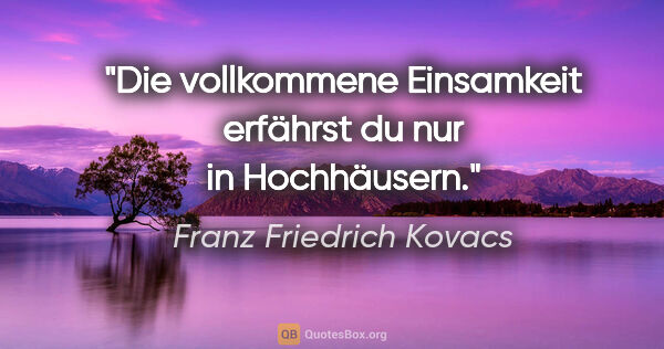 Franz Friedrich Kovacs Zitat: "Die vollkommene Einsamkeit erfährst du nur in Hochhäusern."