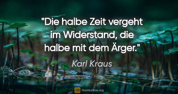 Karl Kraus Zitat: "Die halbe Zeit vergeht im Widerstand,
die halbe mit dem Ärger."