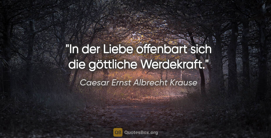 Caesar Ernst Albrecht Krause Zitat: "In der Liebe offenbart sich die göttliche Werdekraft."