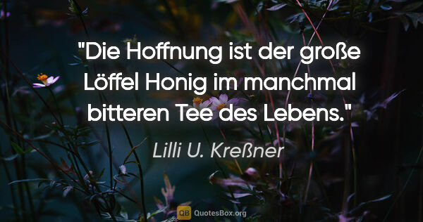 Lilli U. Kreßner Zitat: "Die Hoffnung ist der große Löffel Honig im manchmal bitteren..."