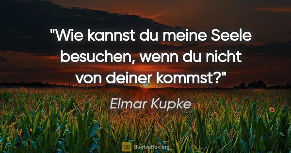 Elmar Kupke Zitat: "Wie kannst du meine Seele besuchen,

wenn du nicht von deiner..."