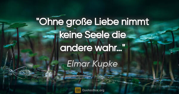 Elmar Kupke Zitat: "Ohne große Liebe nimmt keine Seele

die andere wahr…"