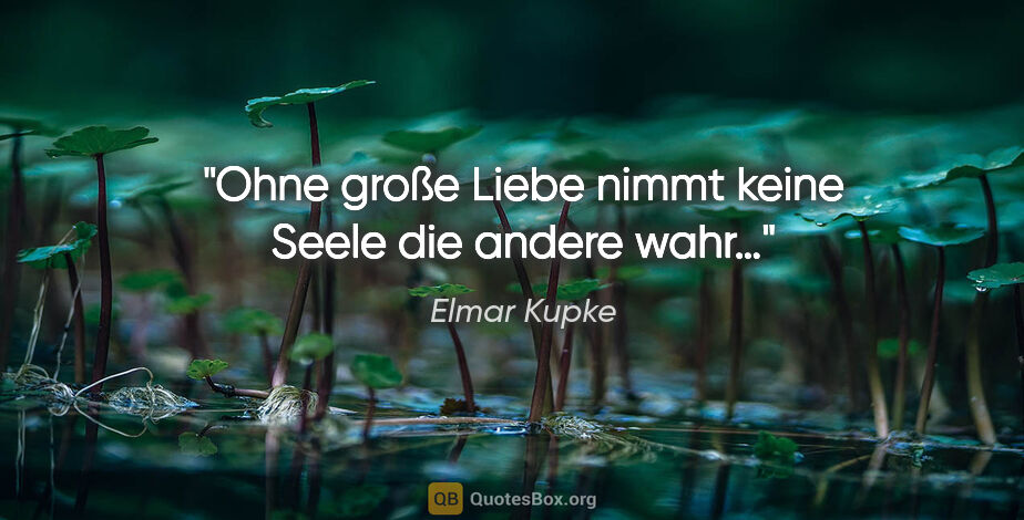 Elmar Kupke Zitat: "Ohne große Liebe nimmt keine Seele

die andere wahr…"