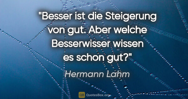 Hermann Lahm Zitat: ""Besser" ist die Steigerung von gut. Aber welche Besserwisser..."