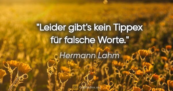 Hermann Lahm Zitat: "Leider gibt's kein Tippex für falsche Worte."