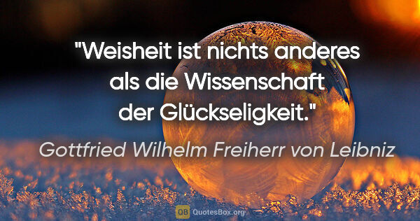 Gottfried Wilhelm Freiherr von Leibniz Zitat: "Weisheit ist nichts anderes als die Wissenschaft der..."