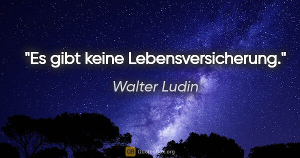 Walter Ludin Zitat: "Es gibt keine Lebensversicherung."