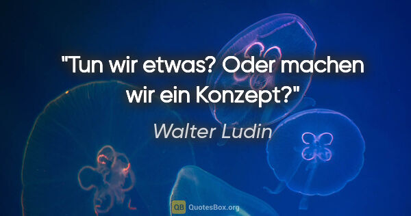 Walter Ludin Zitat: "Tun wir etwas?

Oder machen wir ein Konzept?"