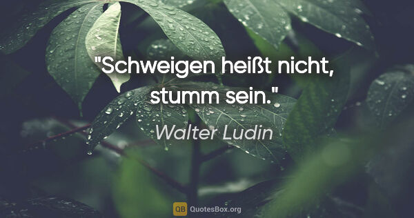 Walter Ludin Zitat: "Schweigen heißt nicht, stumm sein."