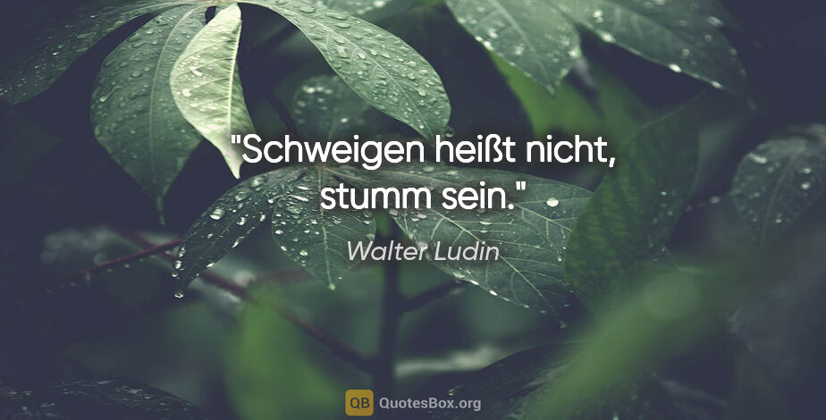 Walter Ludin Zitat: "Schweigen heißt nicht, stumm sein."