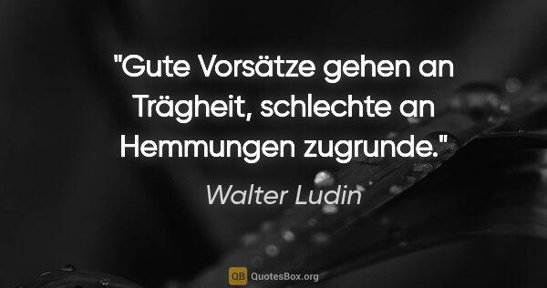 Walter Ludin Zitat: "Gute Vorsätze gehen an Trägheit,

schlechte an Hemmungen..."