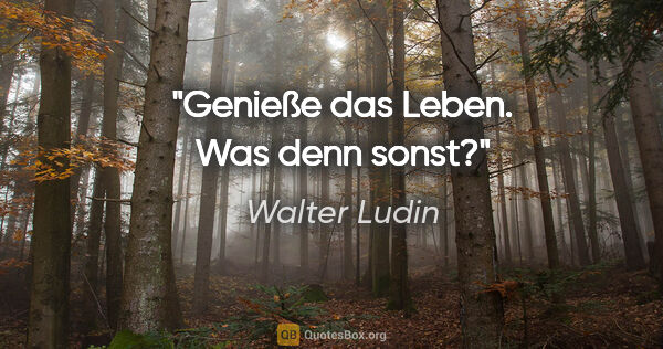 Walter Ludin Zitat: "Genieße das Leben.

Was denn sonst?"