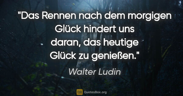 Walter Ludin Zitat: "Das Rennen nach dem morgigen Glück hindert uns daran, das..."