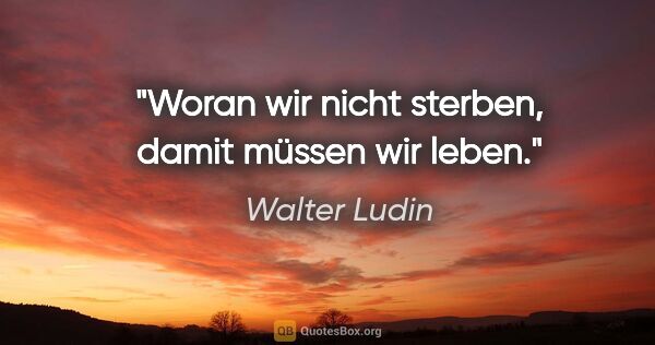 Walter Ludin Zitat: "Woran wir nicht sterben,

damit müssen wir leben."