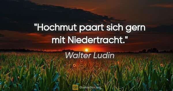 Walter Ludin Zitat: "Hochmut paart sich gern mit Niedertracht."