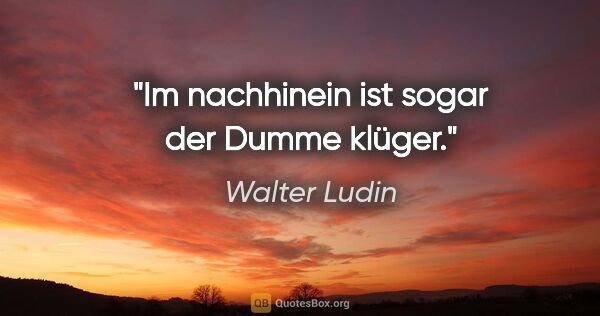 Walter Ludin Zitat: "Im nachhinein ist sogar der Dumme klüger."