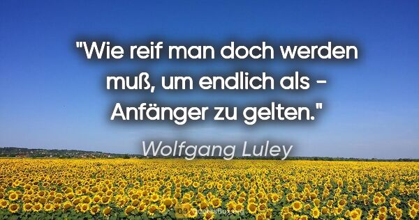 Wolfgang Luley Zitat: "Wie reif man doch werden muß, um endlich als - Anfänger zu..."