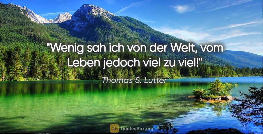 Thomas S. Lutter Zitat: "Wenig sah ich von der Welt, vom Leben jedoch viel zu viel!"