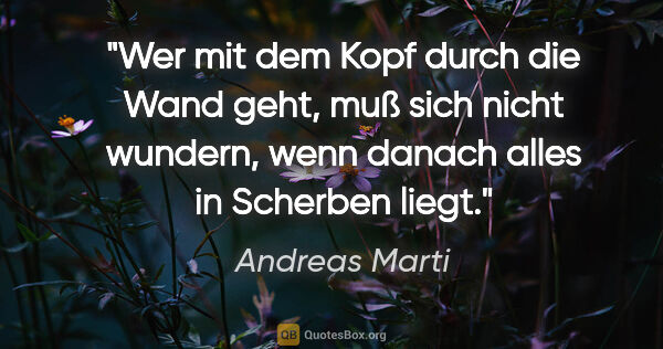 Andreas Marti Zitat: "Wer mit dem Kopf durch die Wand geht, muß sich nicht wundern,..."