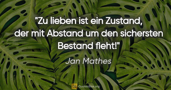 Jan Mathes Zitat: "Zu lieben ist ein Zustand, der mit Abstand um den sichersten..."