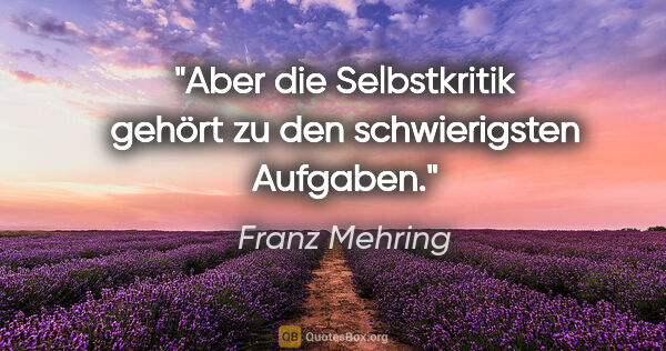 Franz Mehring Zitat: "Aber die Selbstkritik gehört zu den schwierigsten Aufgaben."