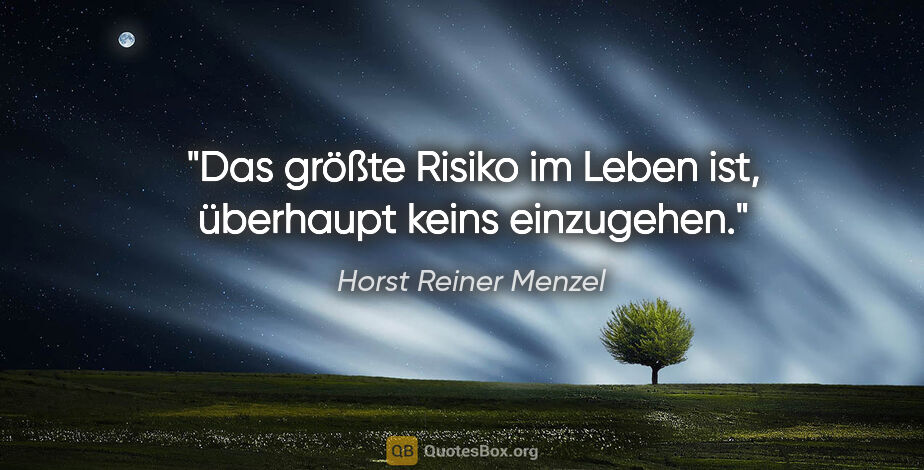 Horst Reiner Menzel Zitat: "Das größte Risiko im Leben ist, überhaupt keins einzugehen."