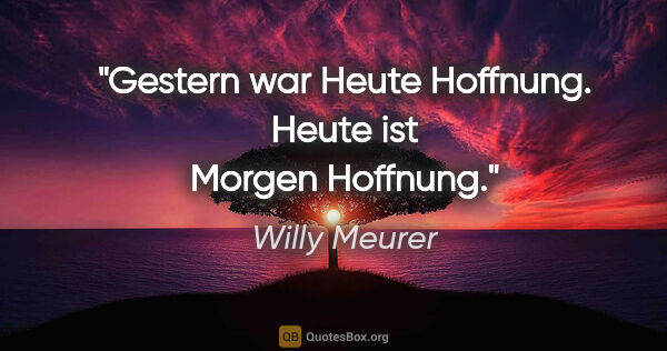 Willy Meurer Zitat: ""Gestern" war "Heute" Hoffnung.
"Heute" ist "Morgen" Hoffnung."