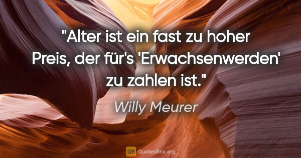 Willy Meurer Zitat: "Alter ist ein fast zu hoher Preis, der für's 'Erwachsenwerden'..."