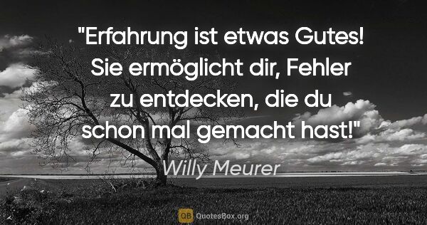 Willy Meurer Zitat: "Erfahrung ist etwas Gutes! Sie ermöglicht dir, Fehler zu..."